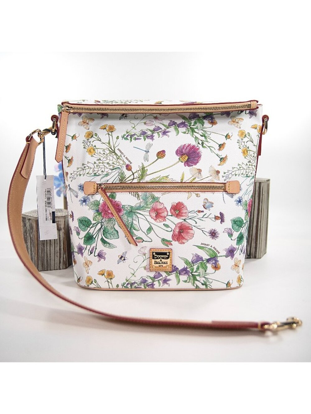 Dooney & Bourke Botanical Canvas Leather Foldover Large Sac Shoulder Bag NWT